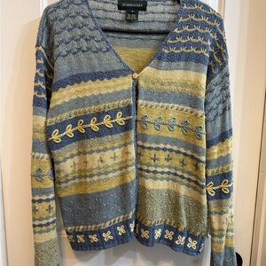 Vintage 1990’s Blue, Yellow, and Green Patterned Cardigan